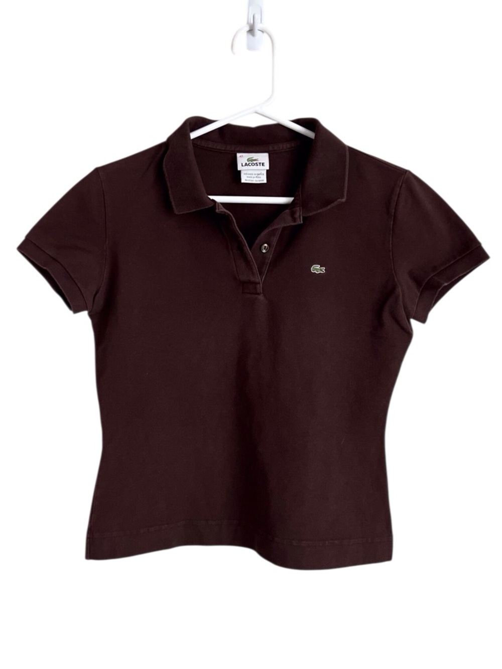 Lacoste Women’s Brown Polo Shirt Y2K Short Sleeve Retro Preppy Neutral Size 44